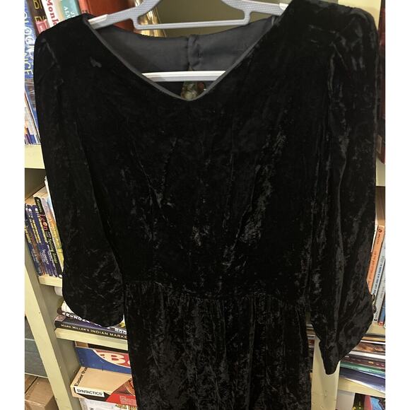 Stunning Crushed Velvet Black Open Back Dress Vintage 80s Midi Elegant Lined M - Picture 5 of 6